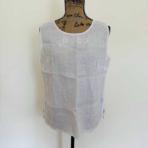 Cleopatra White Linen Embroidered Ivy Cropped Pants & Tank Top & Blause Size XL - Picture 9 of 16